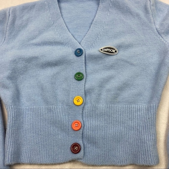 NWOT Cropped rainbow button wool blend sweater - Picture 2 of 7